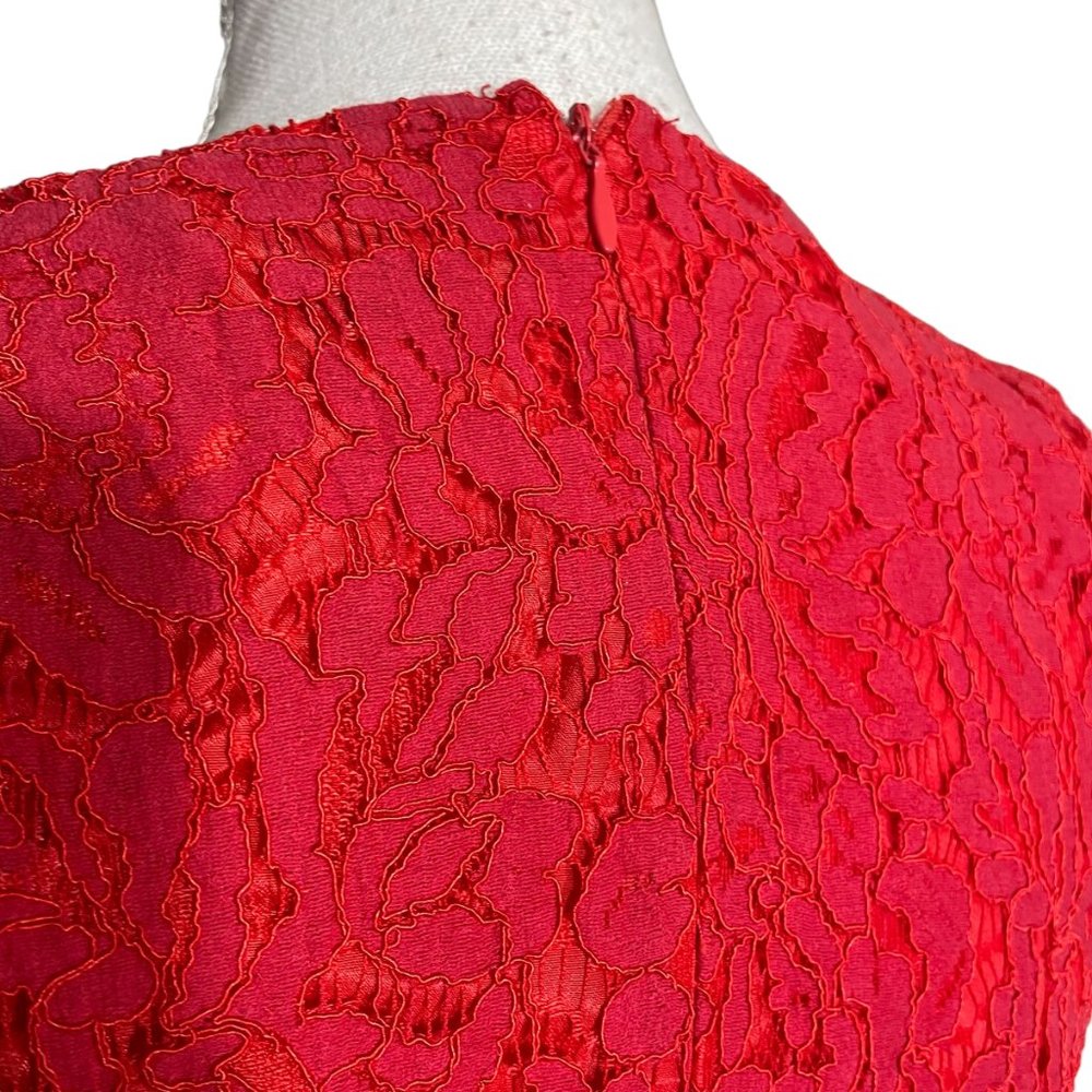 Lulus Lace Dress S Allover Surplice V-Neck A-Line Skater Eyelash Scalloped Red - Picture 9 of 13